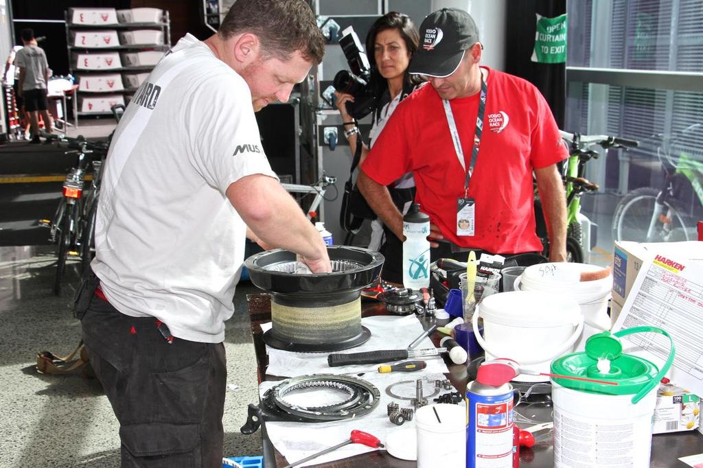 Winch servicing - Volvo Ocean Race Support Teams - March 3, 2015 © Richard Gladwell www.photosport.co.nz